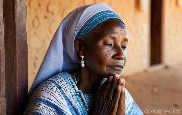 말리에서의 기독교 부활절 행사 - **Prompt:** A heartwarming scene outside a small, welcoming Christian church in a Malian village dur...