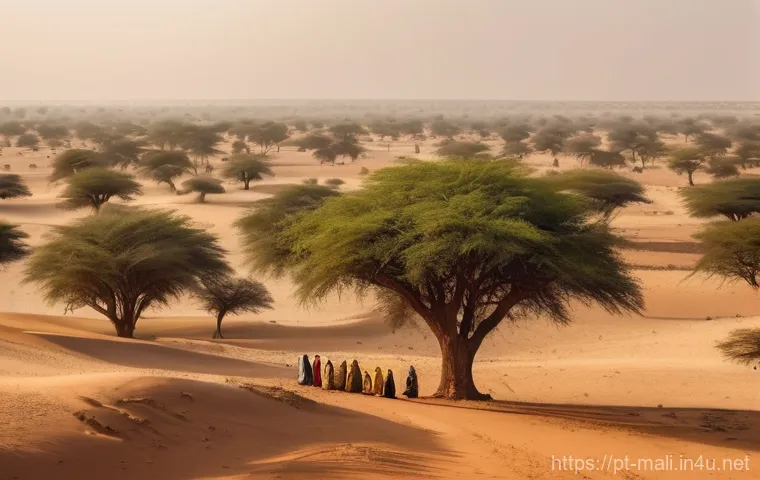 말리와 알카에다 연계 조직 - **Prompt:** A wide, panoramic shot of the Sahel region, characterized by vast, arid plains, sparse a...