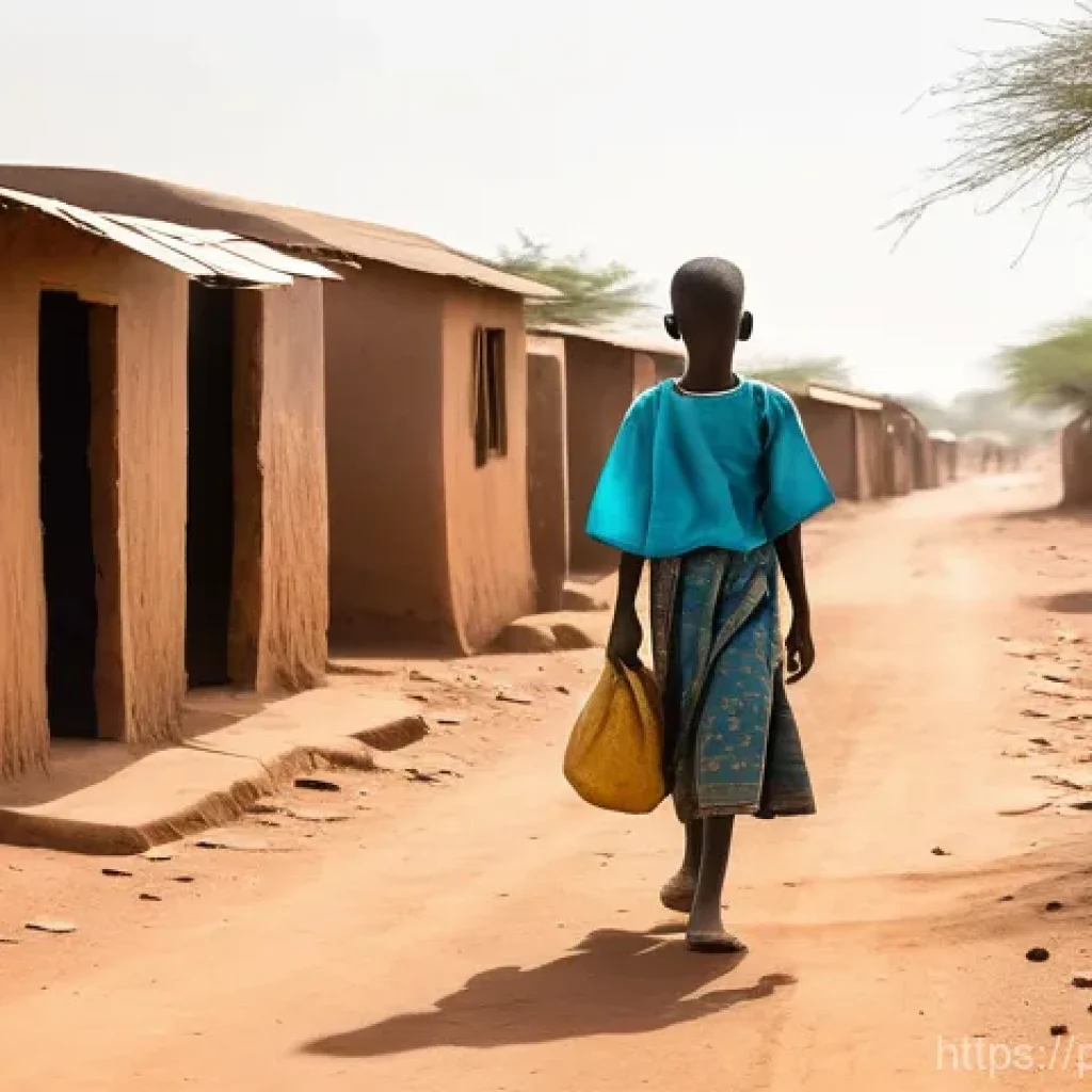 말리의 교육 시스템 - **A Malian Child's Journey to School:**
"A photorealistic image depicting a determined young Mal...