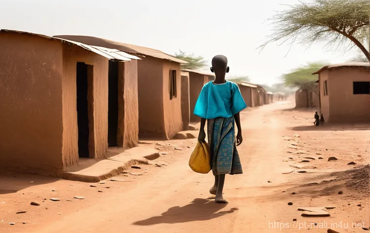 말리의 교육 시스템 - **A Malian Child's Journey to School:**
"A photorealistic image depicting a determined young Mal...