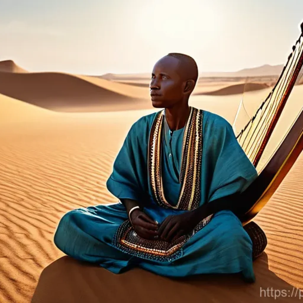 말리에서 유명한 작가들 - **Prompt: "The Griot's Legacy Under the African Sky"**
    A venerable elderly Malian griot, adorned...