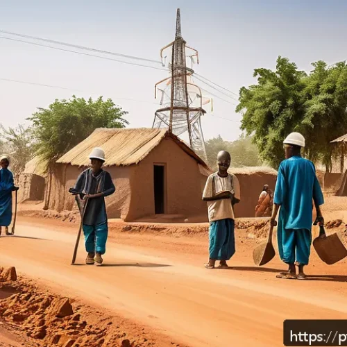 Home 17 말리 광산업과 자원 - A vibrant rural mining community scene in Mali, showing miners working with traditional tools wearin...